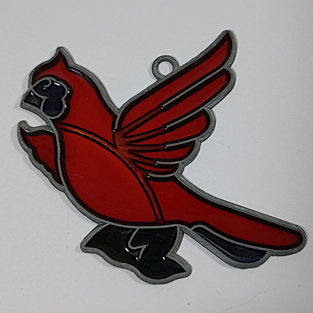 Red Cardinal Stained Glass Suncatcher 4in Vintage Multicolor Hanging Ornament